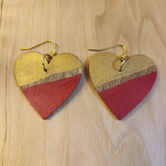 Earrings red gold heart wood - Picture 6 of 7
